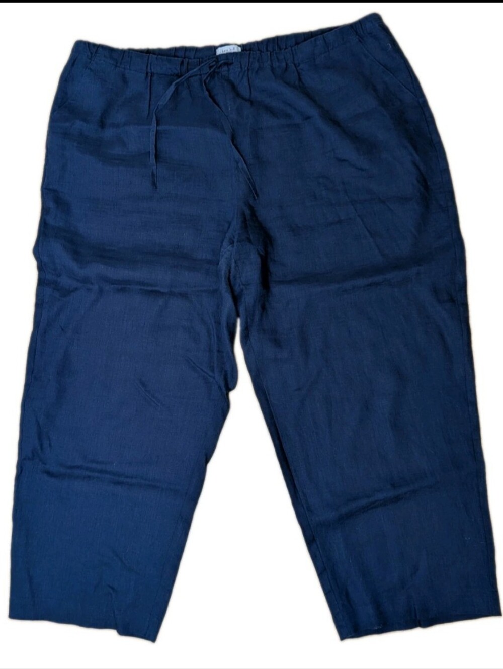 Kate Hill Navy Blue Linen Stretch Pants Pockets 2X Coastal Nautical